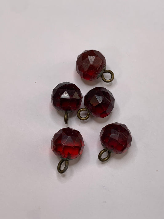 Vintage 5 Plastic Buttons, Shank, Red, 1.5 New/Old Stock