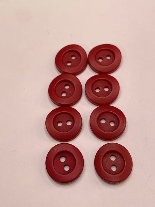 Vintage 8 Plastic Buttons, Two Holes, Red, 1.5 New/Old Stock 