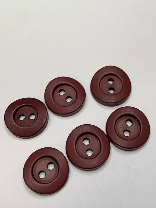 Vintage 6 Plastic Buttons, Two Holes, Red, 1.5 New/Old Stock