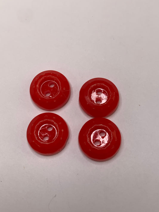 Vintage 4 Plastic Buttons, Two Holes, Red, 1.2 New/Old Stock