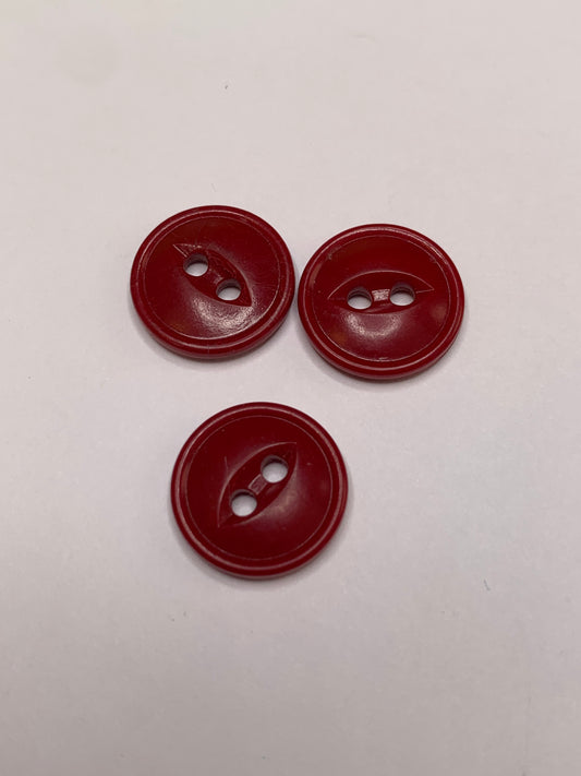 Vintage 3 Plastic Buttons, Two Holes, Red, 1.5 New/Old Stock