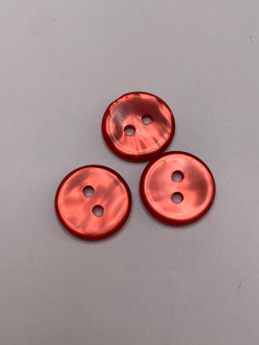 Vintage 2 Plastic Buttons, Two Holes, Red, 1.2 New/Old Stock
