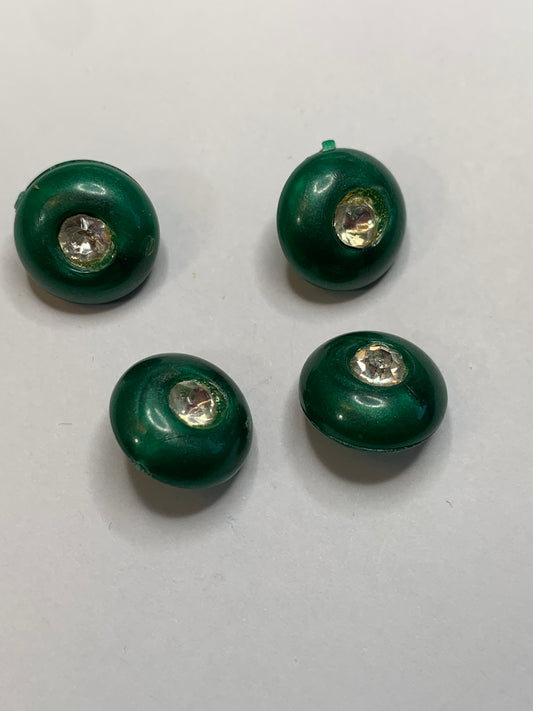 Vintage 4 Round Plastic Buttons, Shank, Green, 1.2 cm, New/Old Stock