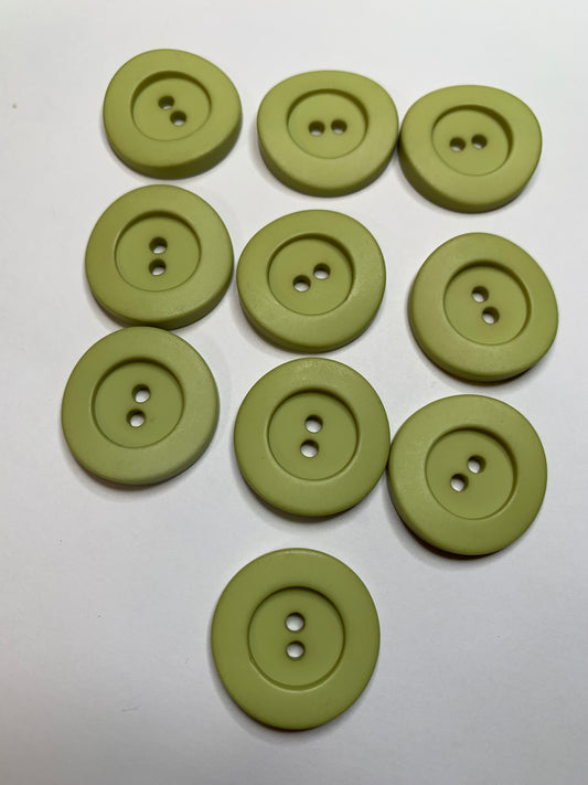 Vintage 10 Round Plastic Buttons, 2 Holes, Green, 2.0 cm, New/Old Stock