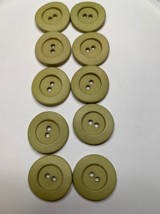 Vintage 10 Round Plastic Buttons, 2 Holes, Green, 2.0 cm, New/Old Stock