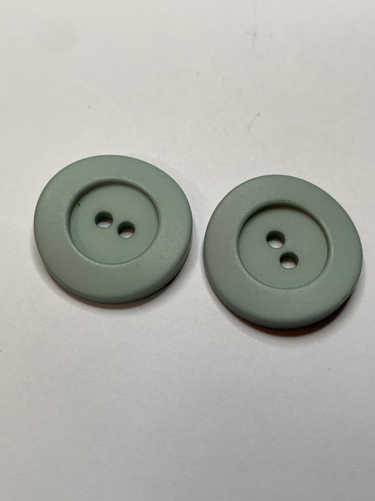 Vintage 2 Round Plastic Buttons, 2 Holes, Green, 2.0 cm, New/Old Stock