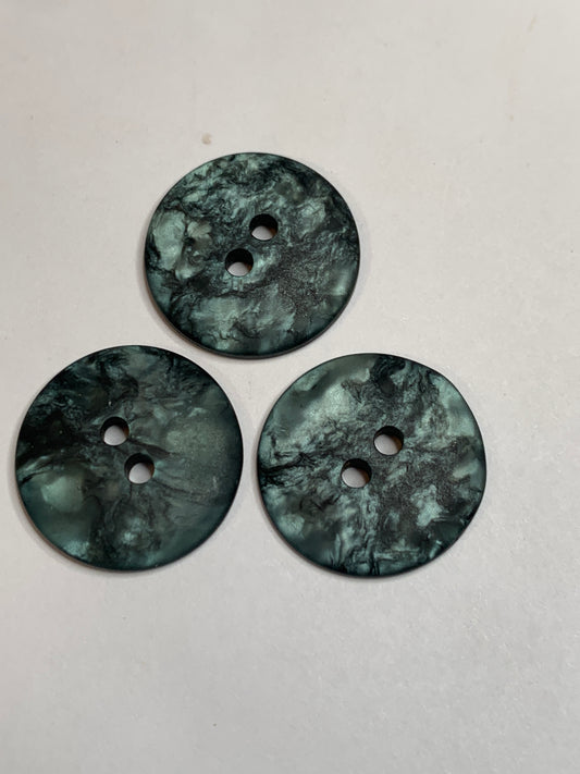 Vintage 3 Round Plastic Buttons, 2 Holes, Green, 1.8 cm, New/Old Stock