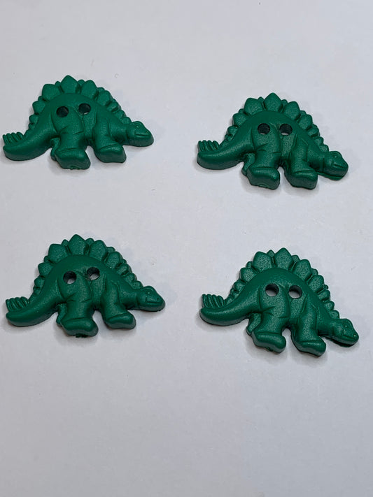Vintage 4 Dinosaur Plastic Buttons, 2 Holes, Green, 3.0 cm, New/Old Stock