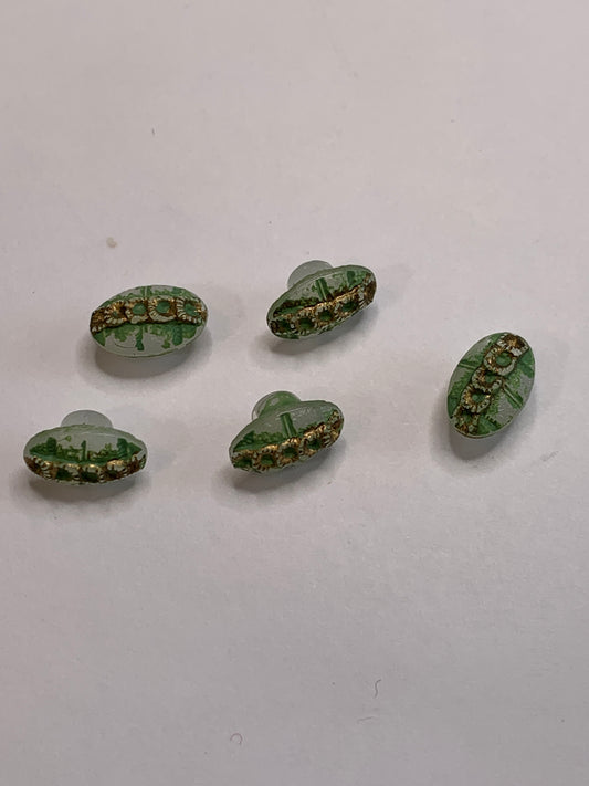 Vintage 5 Oval Plastic Buttons, Shank, Green, 1.0 cm, New/Old Stock