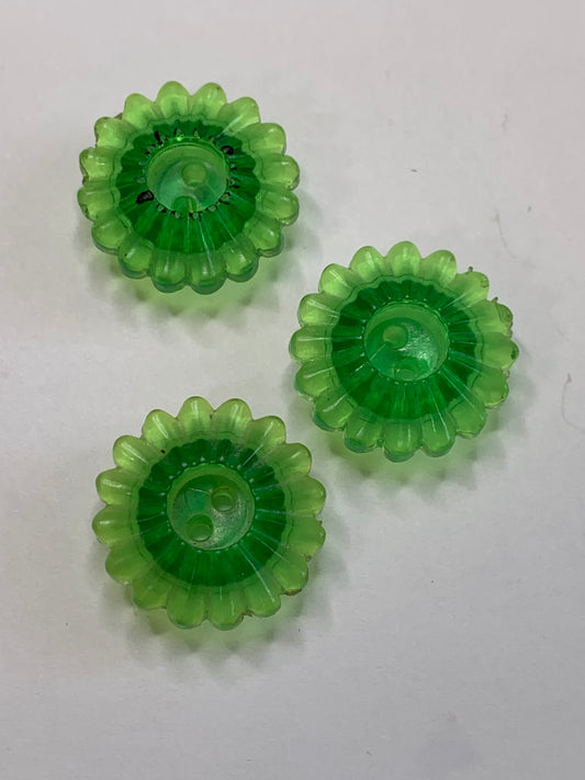 Vintage 3 Round Plastic Buttons, 2 Holes, Green, 1.8 cm, New/Old Stock