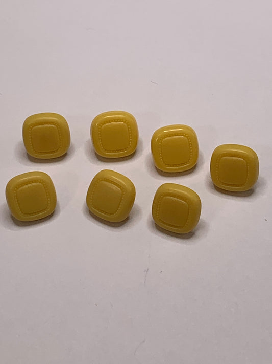 Vintage Children/Baby 7 Square Plastic Buttons, Shank, Yellow, 1.0 cm, New/Old Stock