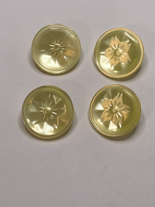 Vintage Children/Baby 4 Round Plastic Buttons, Shank, Yellow, 1.8 cm, New/Old Stock