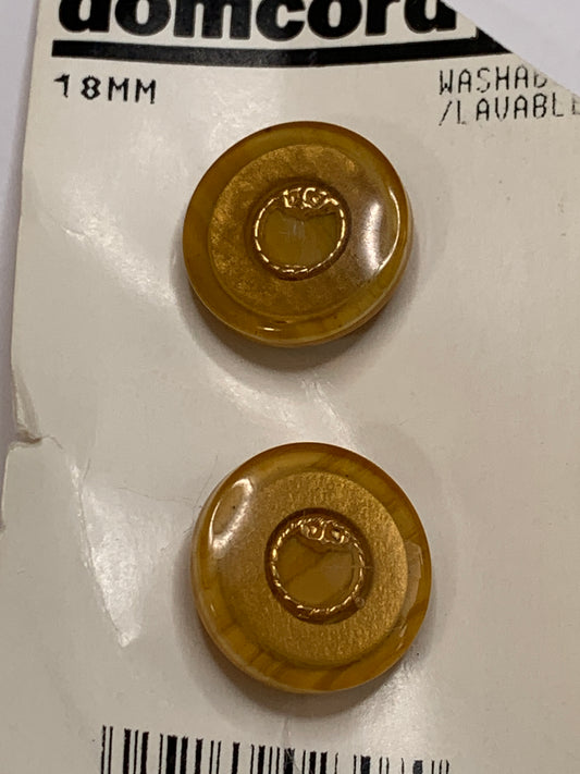 Vintage 4 Round Plastic Buttons, Shank, Yellow, 1.8 cm, New/Old Stock