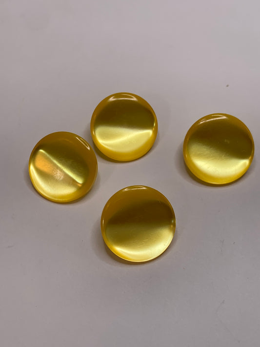 Vintage 4 Round Plastic Buttons, Shank, Yellow, 2.0 cm, New/Old Stock