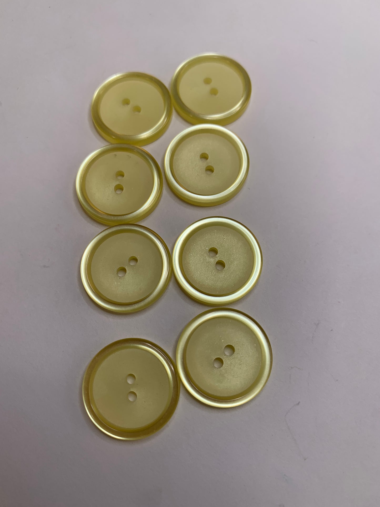 Vintage 8 Round Plastic Buttons, Two Holes, Yellow, 1.8 cm, New/Old Stock