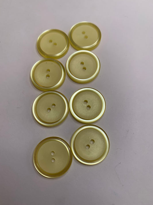 Vintage 8 Round Plastic Buttons, Two Holes, Yellow, 1.8 cm, New/Old Stock