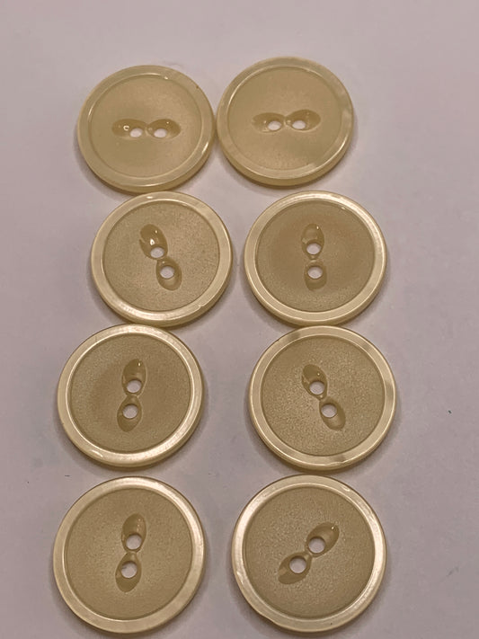 Vintage 8 Round Plastic Buttons, Two Holes, Yellow, 1.8 cm, New/Old Stock