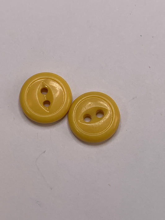 Vintage Children/Baby 2 Round Plastic Buttons, Two Holes, Yellow, 1.5 cm, New/Old Stock