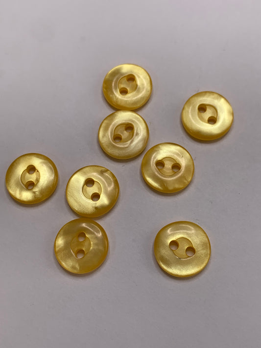 Vintage Children/Baby 8 Round Plastic Buttons, Two Holes, Yellow, 1.0 cm, New/Old Stock