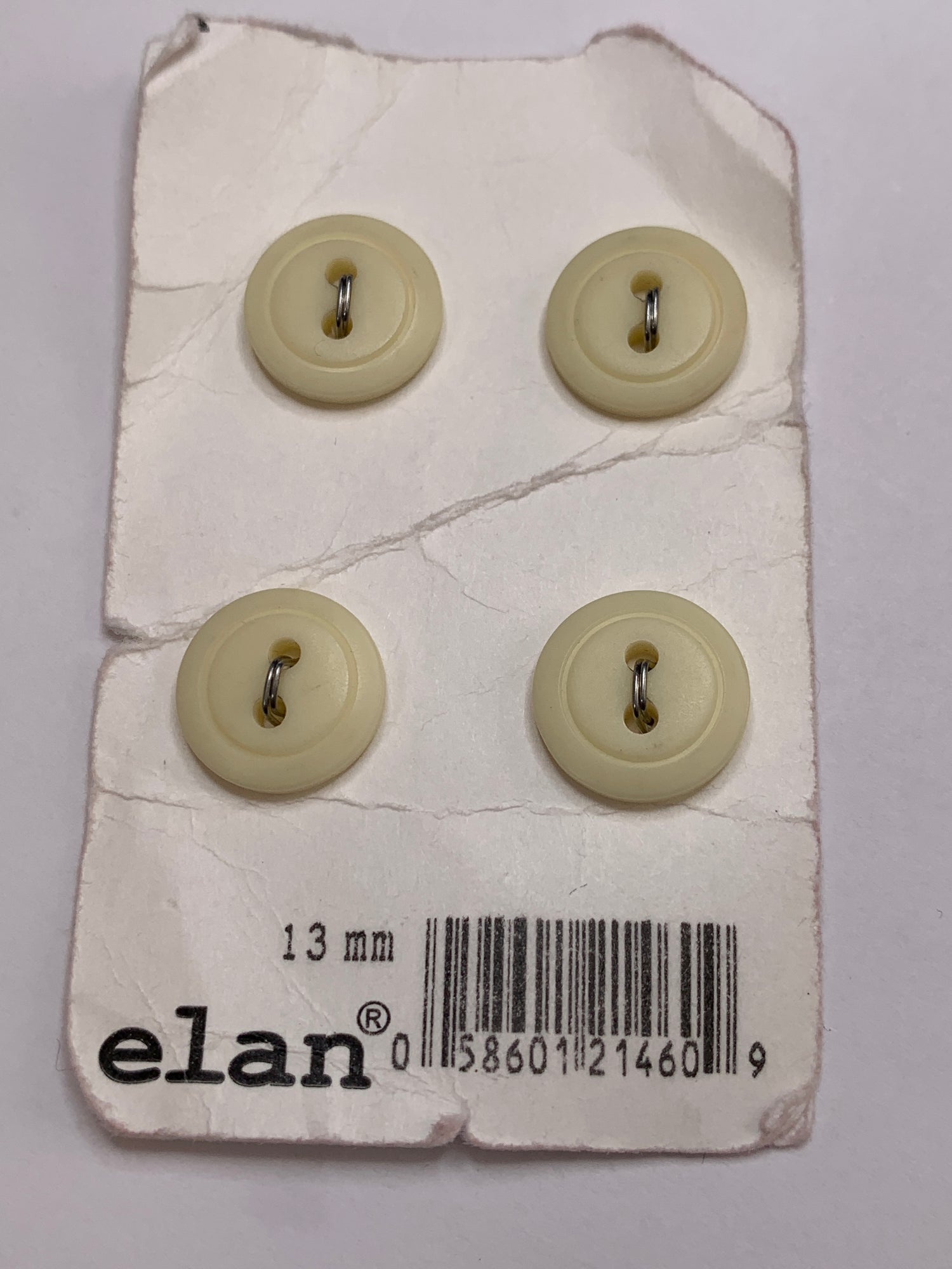 Vintage 4 Round Plastic Buttons, Two Holes, Yellow, 1.3 cm, New/Old Stock