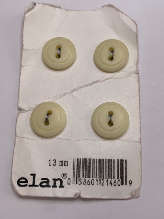 Vintage 4 Round Plastic Buttons, Two Holes, Yellow, 1.3 cm, New/Old Stock