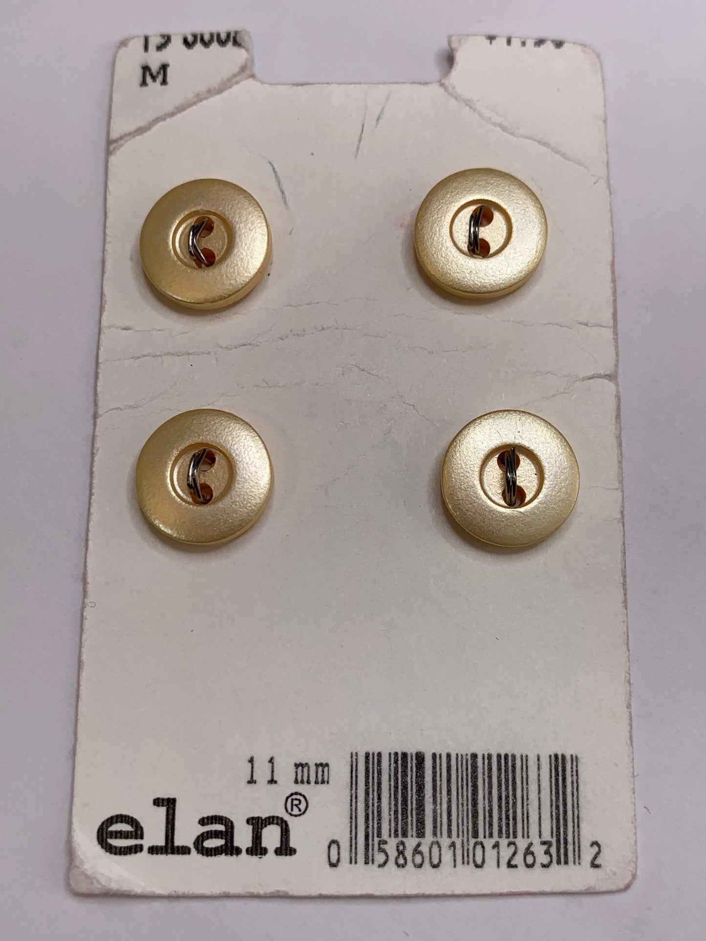 Vintage 4 Round Plastic Buttons, Two Holes, Yellow, 1.1 cm, New/Old Stock