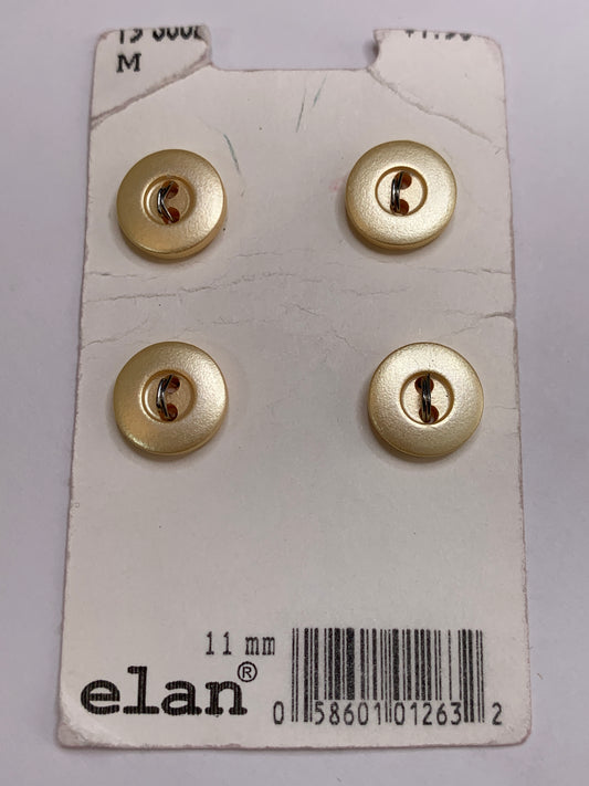 Vintage 4 Round Plastic Buttons, Two Holes, Yellow, 1.1 cm, New/Old Stock