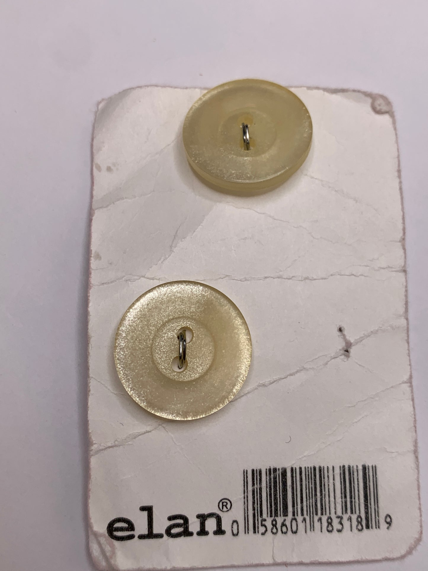 Vintage 2 Round Plastic Buttons, Two Holes, Yellow, 1.9 cm, New/Old Stock
