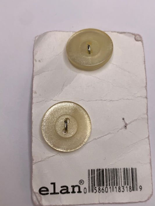 Vintage 2 Round Plastic Buttons, Two Holes, Yellow, 1.9 cm, New/Old Stock