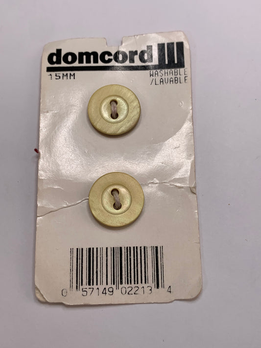 Vintage 2 Round Plastic Buttons, Two Holes, Yellow, 1.5 cm, New/Old Stock