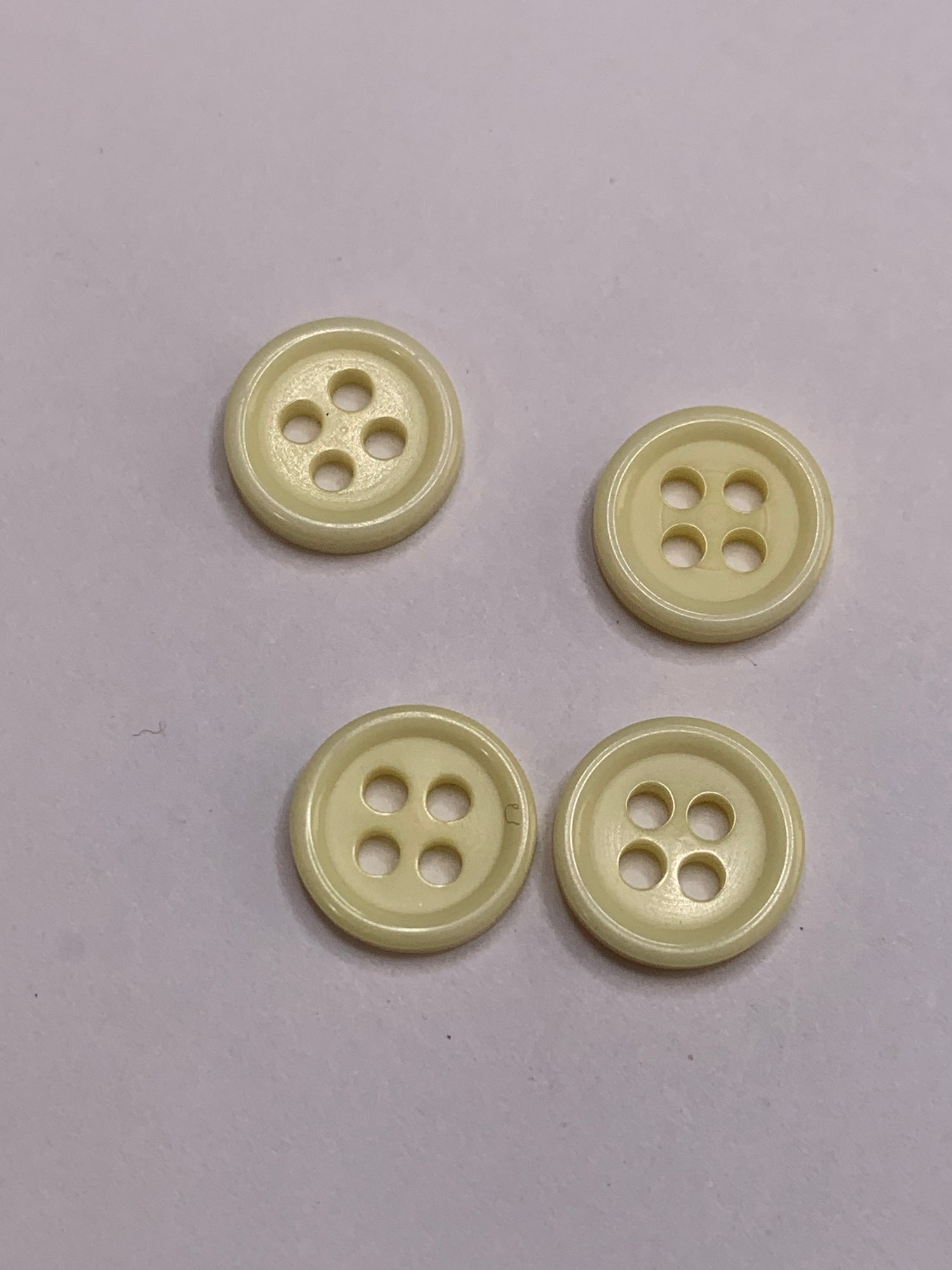 Vintage Children/Baby 4 Round Plastic Buttons, Four Holes, Yellow, 1.0 cm, New/Old Stock