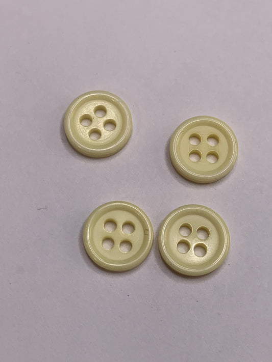 Vintage Children/Baby 4 Round Plastic Buttons, Four Holes, Yellow, 1.0 cm, New/Old Stock