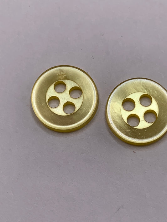 Vintage Children/Baby 2 Round Plastic Buttons, Four Holes, Yellow, 1.2 cm, New/Old Stock
