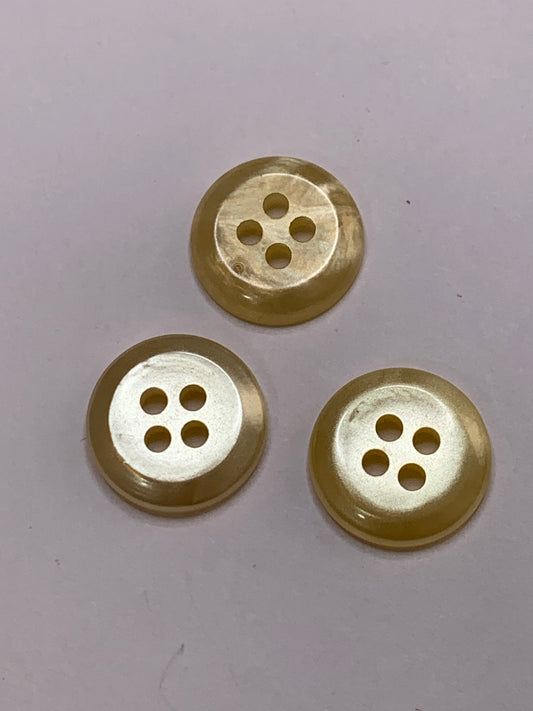 Vintage Children/Baby 3 Round Plastic Buttons, Four Holes, Yellow, 1.5 cm, New/Old Stock