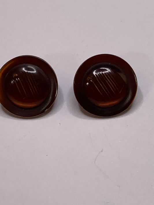 Vintage 2 Round Plastic Buttons, Shank, Brown, 1.5 cm, New/Old Stock