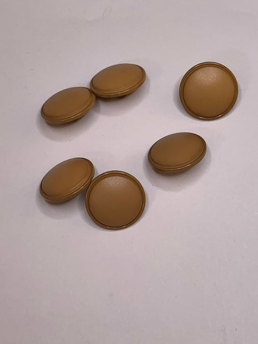 Vintage 6 Round Plastic Buttons, Shank, Brown, 1.5 cm, New/Old Stock