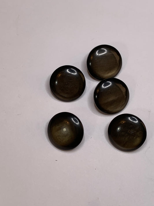 Vintage 5 Round Plastic Buttons, Shank, Brown, 1.5 cm, New/Old Stock