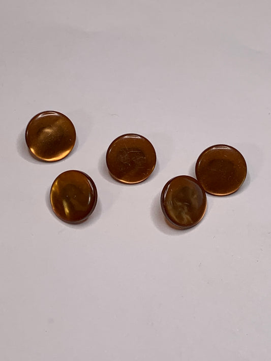 Vintage 5 Round Plastic Buttons, Shank, Brown, 1.0 cm, New/Old Stock