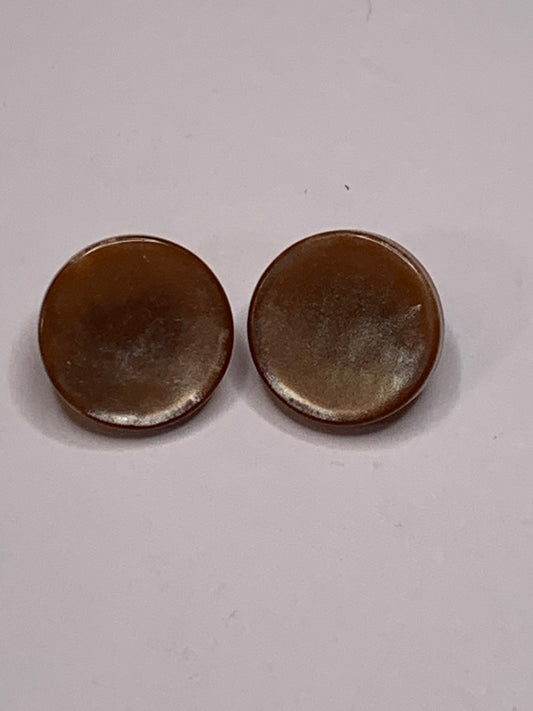 Vintage 2 Round Plastic Buttons, Shank, Brown, 1.0 cm, New/Old Stock