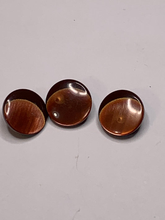 Vintage 3 Round Plastic Buttons, Shank, Brown, 1.2 cm, New/Old Stock