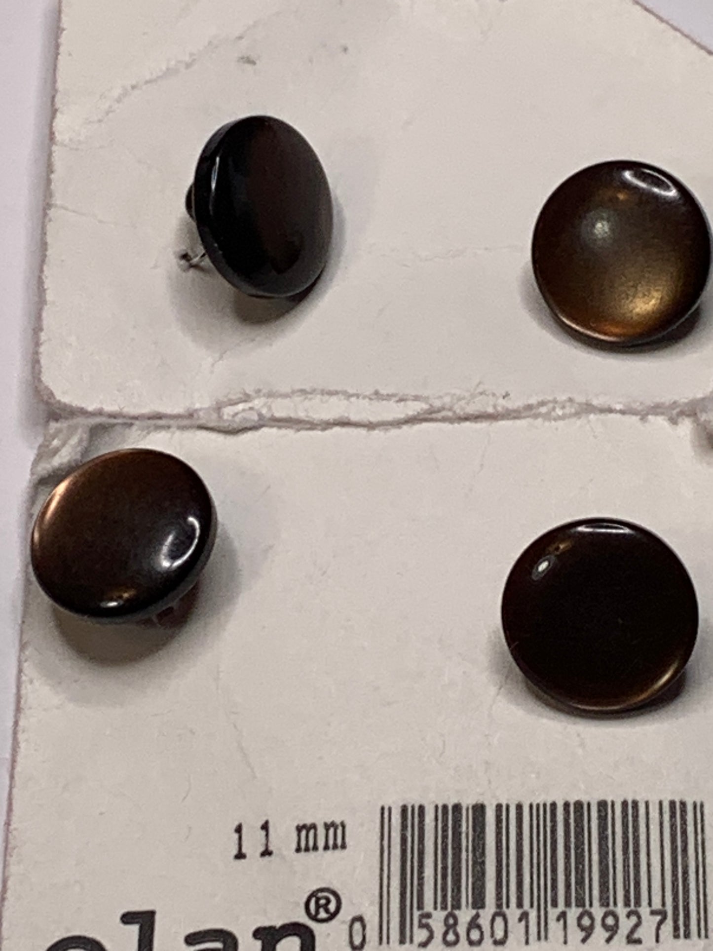 Vintage 4 Round Plastic Buttons, Shank, Brown, 1.1 cm, New/Old Stock
