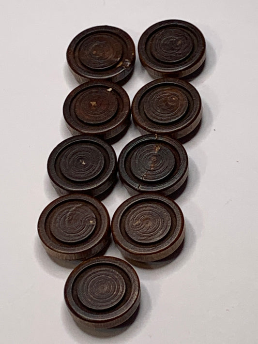 Vintage 9 Round Plastic Buttons, Shank, Brown, 1.4 cm, New/Old Stock