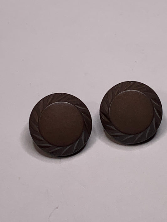 Vintage 2 Round Plastic Buttons, Shank, Brown, 1.2 cm, New/Old Stock