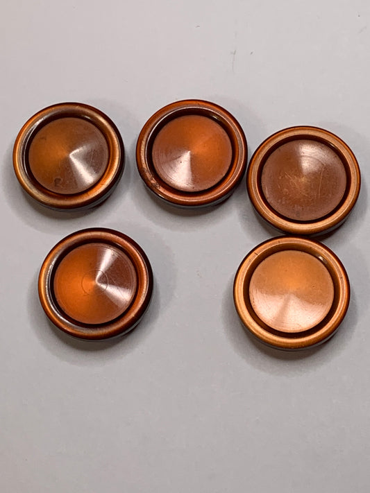 Vintage 5 Round Plastic Buttons, Shank, Brown, 1.8 cm, New/Old Stock