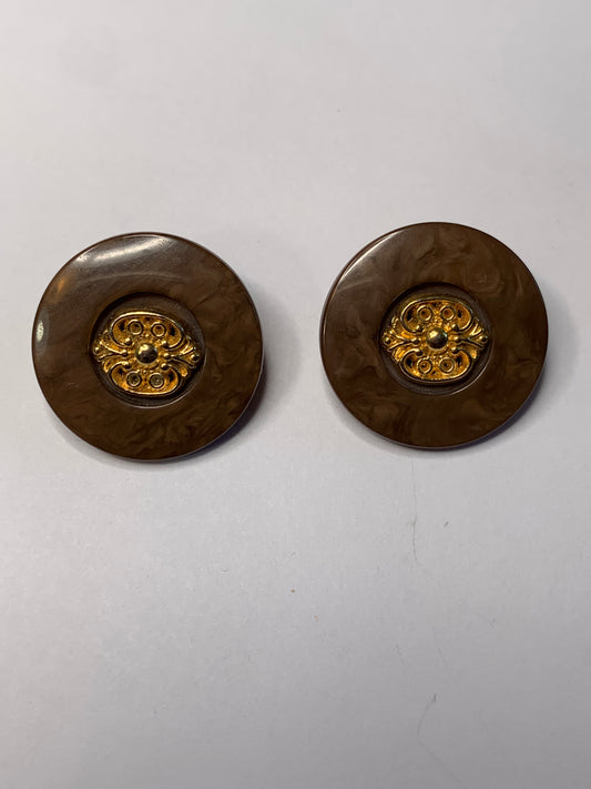 Vintage 2 Round Plastic Buttons, Shank, Brown, 2.0 cm, New/Old Stock