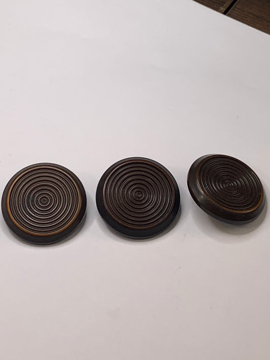 Vintage 3 Round Plastic Buttons, Shank, Brown, 3.5cm, New/Old Stock 