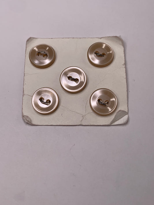 Vintage 5 Round Plastic Buttons, Two Holes, Brown, 1.0 cm, New/Old Stock