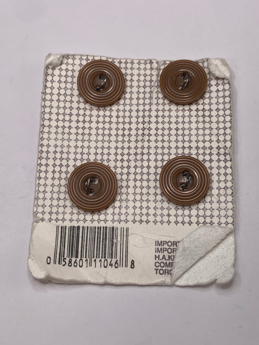 Vintage 4 Round Plastic Buttons, Two Holes, Brown, 1.0 cm, New/Old Stock