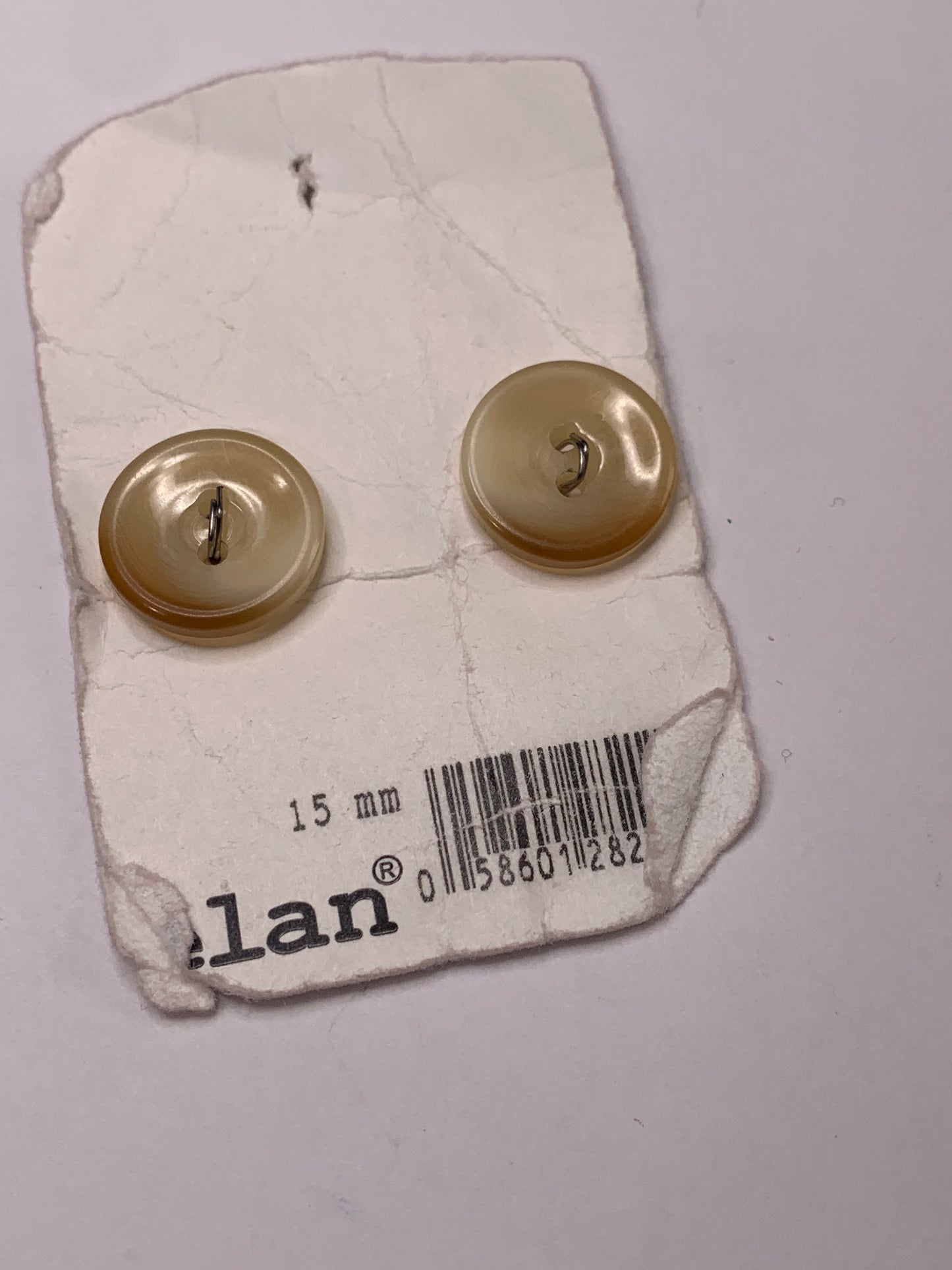 Vintage 2 Round Plastic Buttons, Two Holes, Brown, 1.5 cm, New/Old Stock