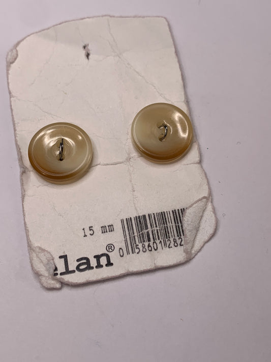 Vintage 2 Round Plastic Buttons, Two Holes, Brown, 1.5 cm, New/Old Stock